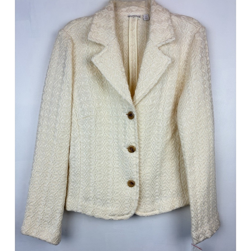 Textured Blazer Womens 14 Lady Ivory Business Career Old Money Professional